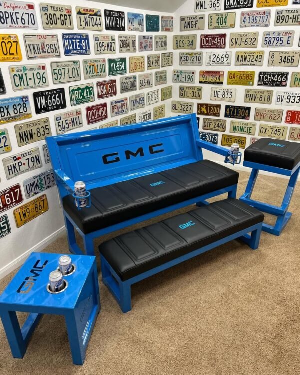 Custom Blue GMC Bench,Stool & Side Table