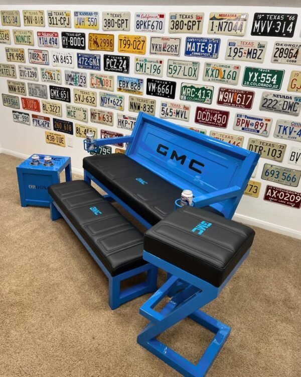 Custom Blue GMC Bench,Stool & Side Table