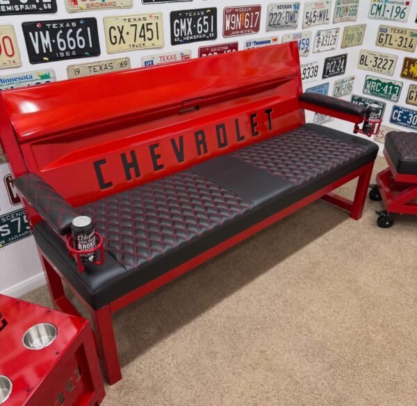 Custom Red & Black Chevrolet Bench / Table / Stool