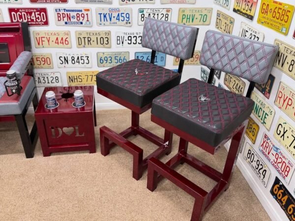 IMG_2243 Custom Red Chevrolet Furniture Set – Bench, Stools, Console & Tables