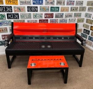 Costom Orange & Black Chevrolet Bench / Table