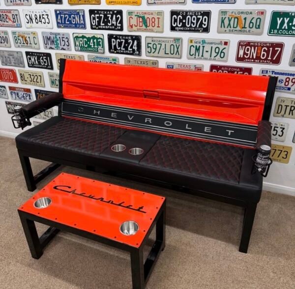Costom Orange & Black Chevrolet Bench / Table