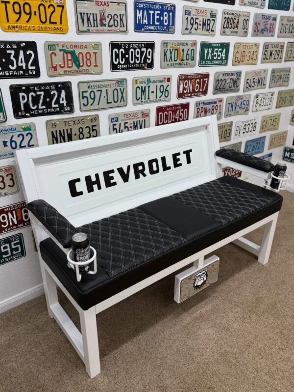 Custom White & Black Chevrolet Bench