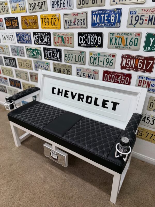 Custom White & Black Chevrolet Bench
