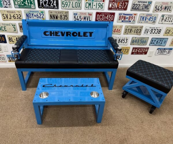 Custom Blue & Black Chevrolet Bench / Stool / Table