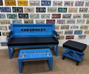 Custom Blue & Black Chevrolet Bench / Stool / Table
