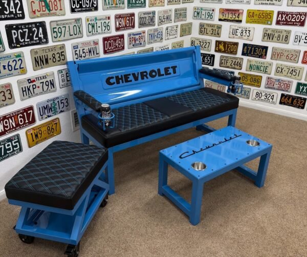Custom Blue & Black Chevrolet Bench / Stool / Table