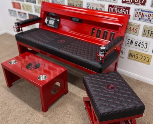 Custom Red Ford HSR Bench Set with Table & Stool