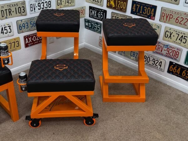 Custom Orange & Black Harley Davidson Bench & Stools