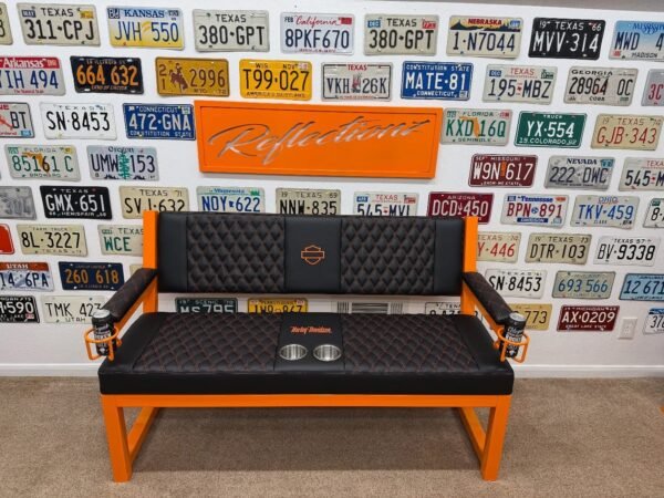 Custom Orange & Black Harley Davidson Bench & Stools