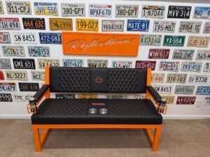IMG_2432 Custom Orange & Black Harley Davidson Bench & Stools