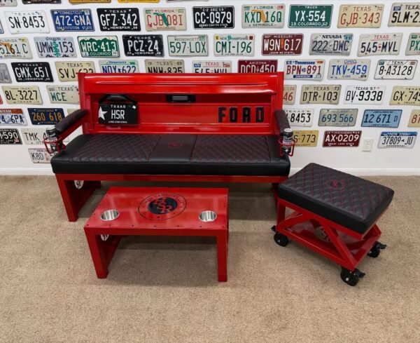 Custom Red Ford HSR Bench Set with Table & Stool