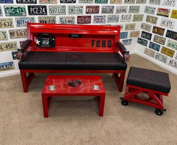 Custom Red Ford HSR Bench Set with Table & Stool