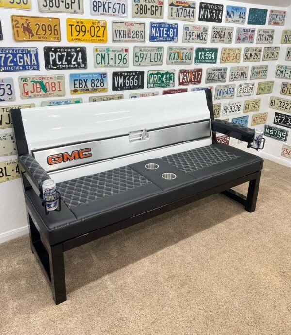 Custom GMC White, Black & Ash Tailgate Bench