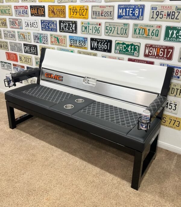 Custom GMC White, Black & Ash Tailgate Bench