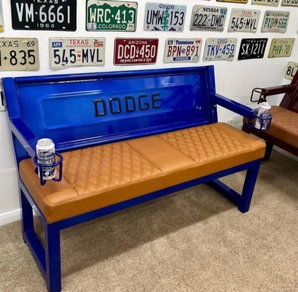 Custom Dodge Blue & Brown Bench
