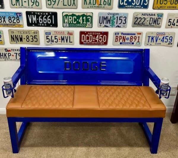 Custom Dodge Blue & Brown Bench