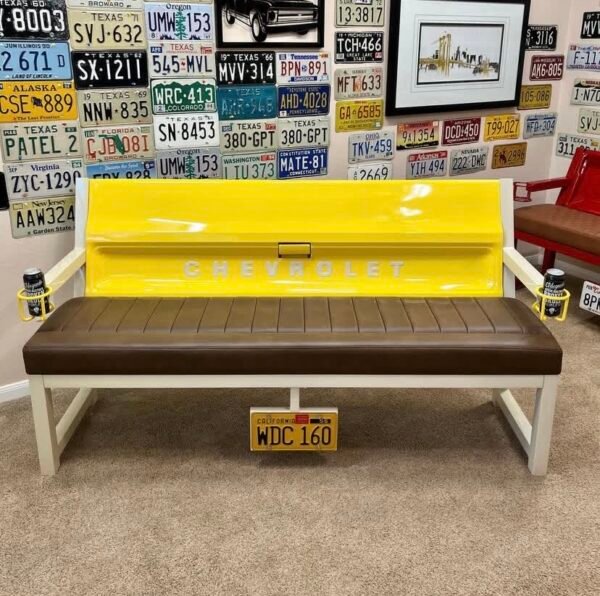 Custom Chevrolet Yellow/Brown & White Bench