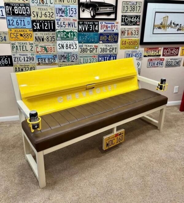 Custom Chevrolet Yellow/Brown & White Bench