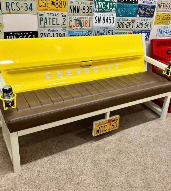 Custom Chevrolet Yellow/Brown & White Bench