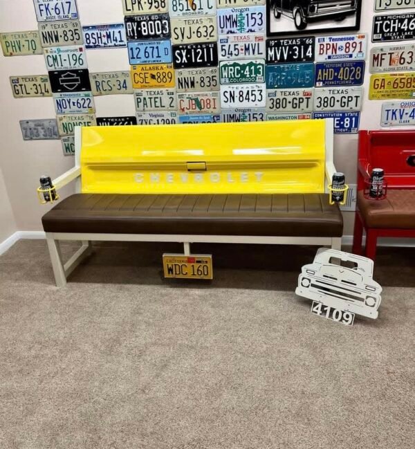 Custom Chevrolet Yellow/Brown & White Bench