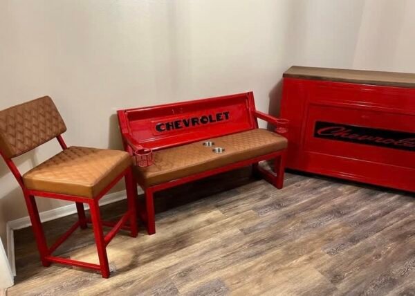 Custom Chevrolet Bar Set of Red & Brown Bench