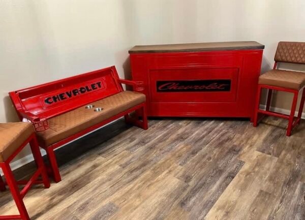 Custom Chevrolet Bar Set of Red & Brown Bench
