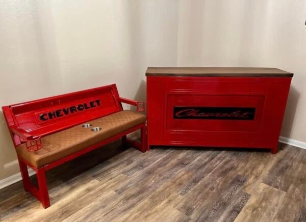 Custom Chevrolet Bar Set of Red & Brown Bench