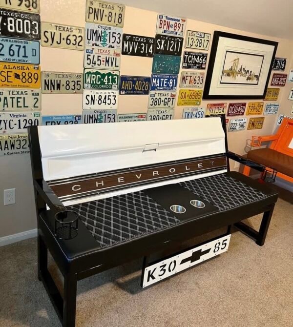 Custom Chevrolet White & Black/Brown Bench