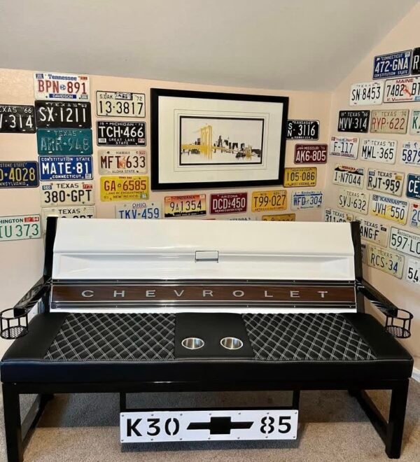 Custom Chevrolet White & Black/Brown Bench
