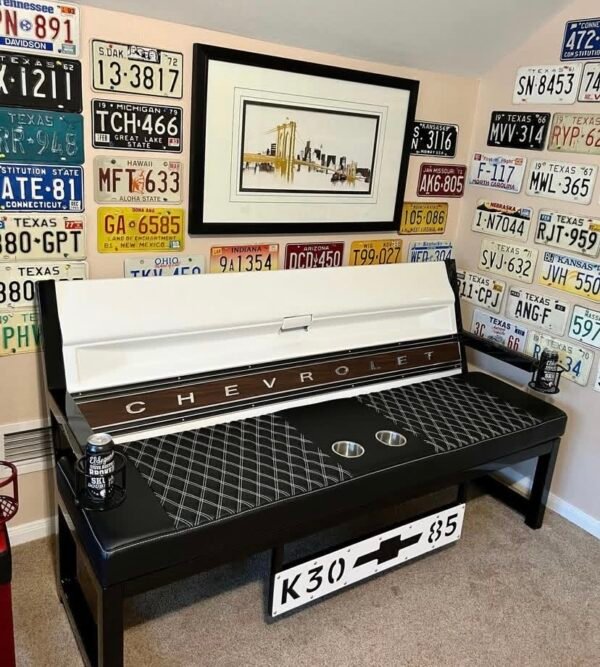 Custom Chevrolet White & Black/Brown Bench