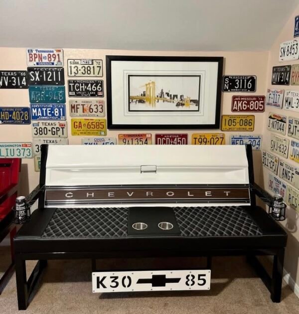 Custom Chevrolet White & Black/Brown Bench