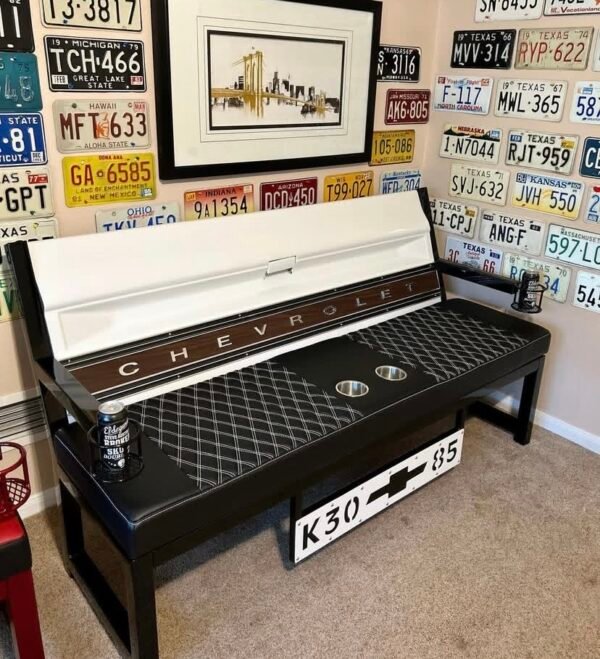 Custom Chevrolet White & Black/Brown Bench