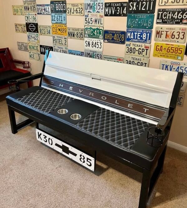 Custom Chevrolet White & Black/Brown Bench