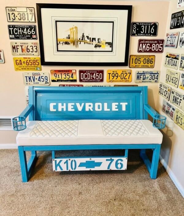 Custom Chevrolet Blue & White Bench