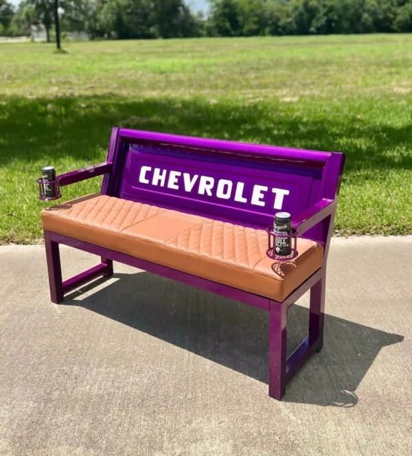 Custom Chevrolet Purple / White & Brown Bench