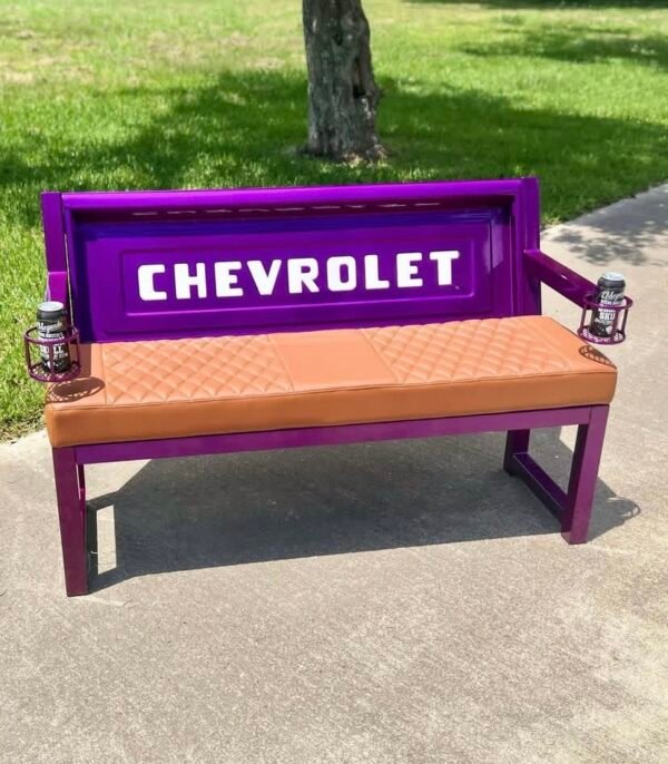 Custom Chevrolet Purple / White & Brown Bench