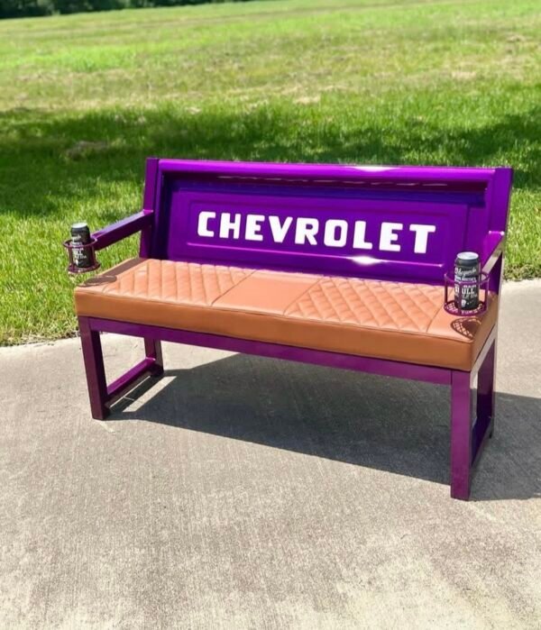Custom Chevrolet Purple / White & Brown Bench