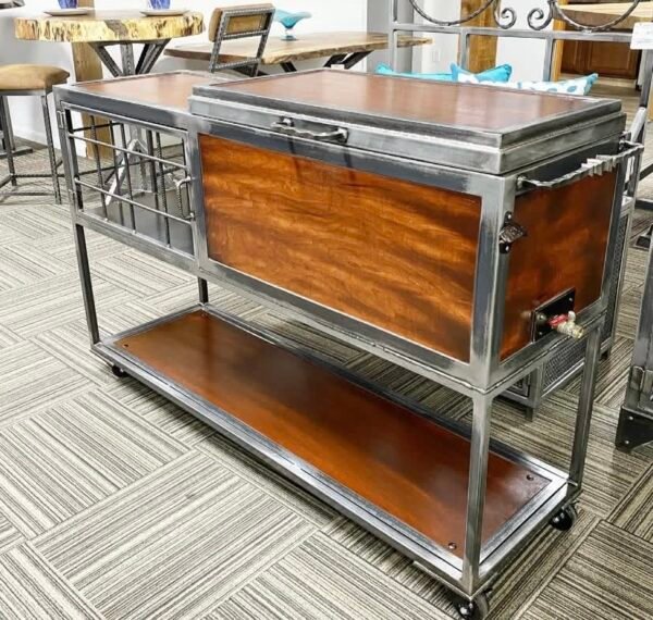 Custom Metal Console Table with Integrated Cooler Flask