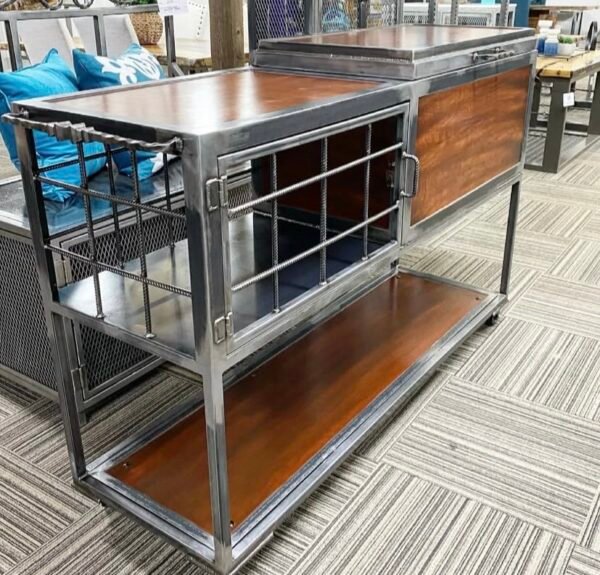 Custom Metal Console Table with Integrated Cooler Flask