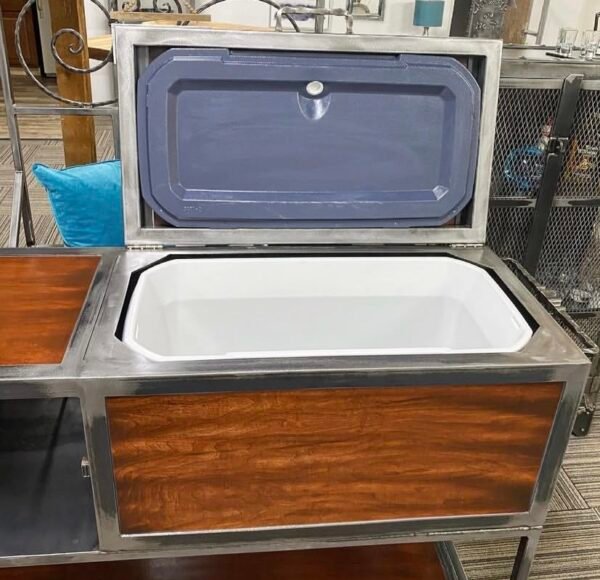Custom Metal Console Table with Integrated Cooler Flask