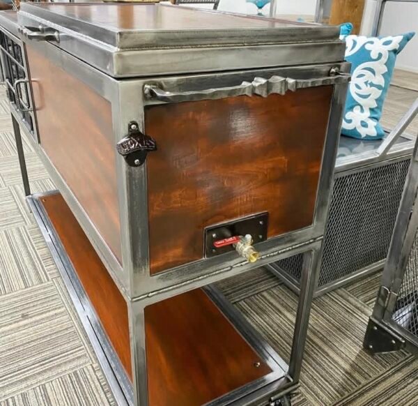 Custom Metal Console Table with Integrated Cooler Flask