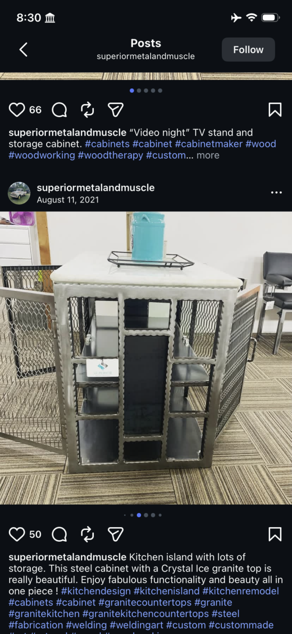 Custom Steel Table with Storage Cabinet