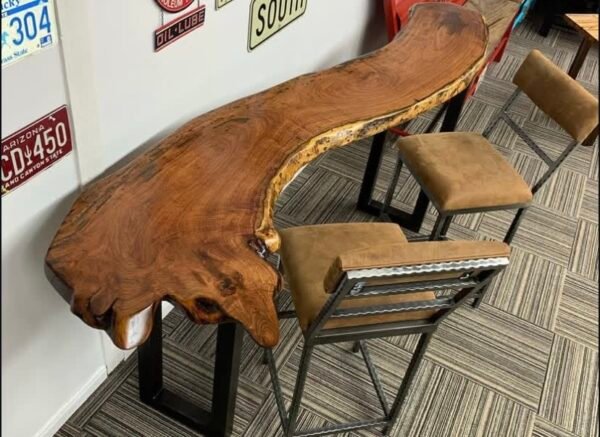 Screenshot Custom Wooden Table with Metal Legs + 2 Stools