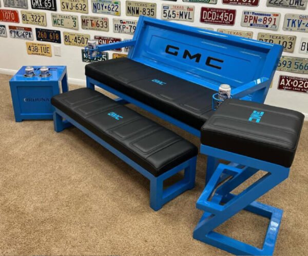 Custom Blue GMC Bench,Stool & Side Table