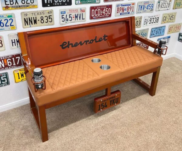 Custom Orange Chevrolet Bench with Quilted Seat