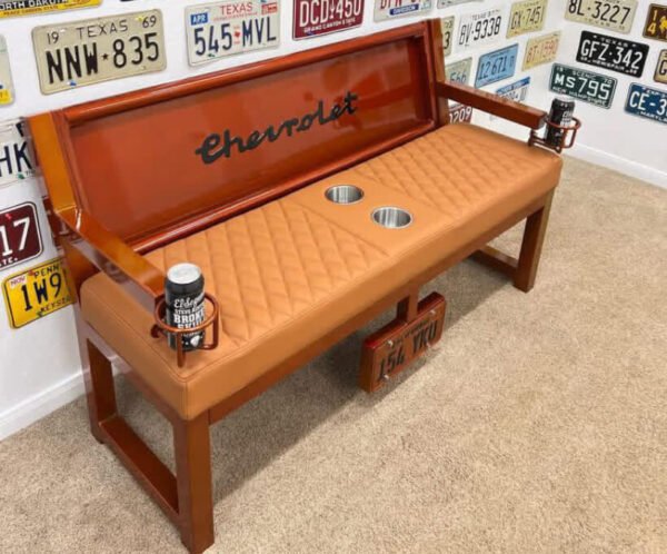 Custom Orange Chevrolet Bench with Quilted Seat